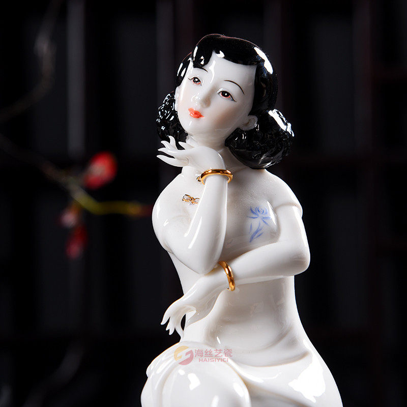 德化白瓷现代现代人人物仕女家居摆件陶瓷陶瓷工艺摆件