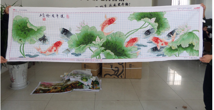 手工线绣十字绣成品年年有余连年有余荷花鲤鱼新版十字绣成品
