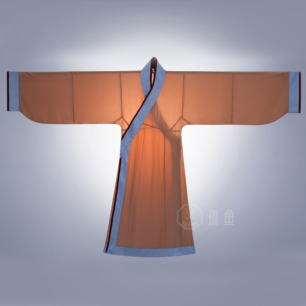 琉鱼汉服原创沧琅未央直裾套装纱衣曲领中天丝汉服