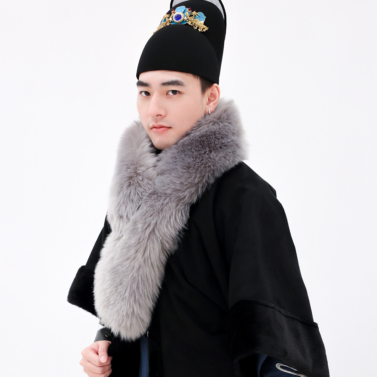 鱼歌墨征裘衣加大加厚毛领皮毛一体男女保暖汉服