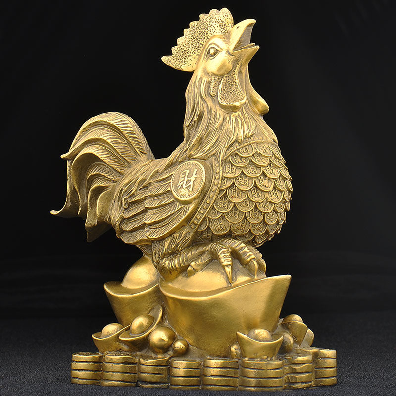 普生缘黄铜元宝公鸡摆件生肖鸡金鸡家居风水办公客厅玄关装饰品