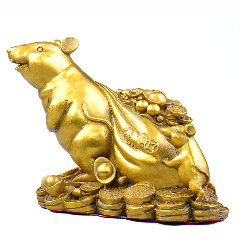 普生缘纯铜老鼠生肖摆件黄金袋鼠钱袋福袋家居客厅办公室摆设