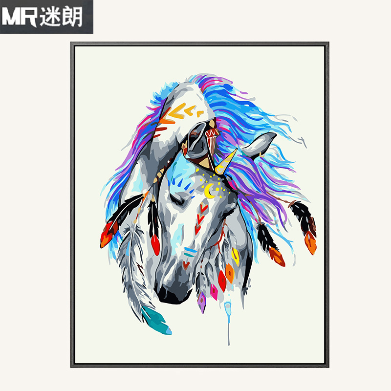 迷朗diy数字油画 客厅抽象动物马数码填色成人手工绘画油彩装饰画