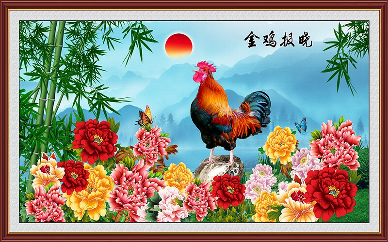 大公鸡雄鸡大红鸡冠高冠金鸡报晓自粘贴画现代装饰画