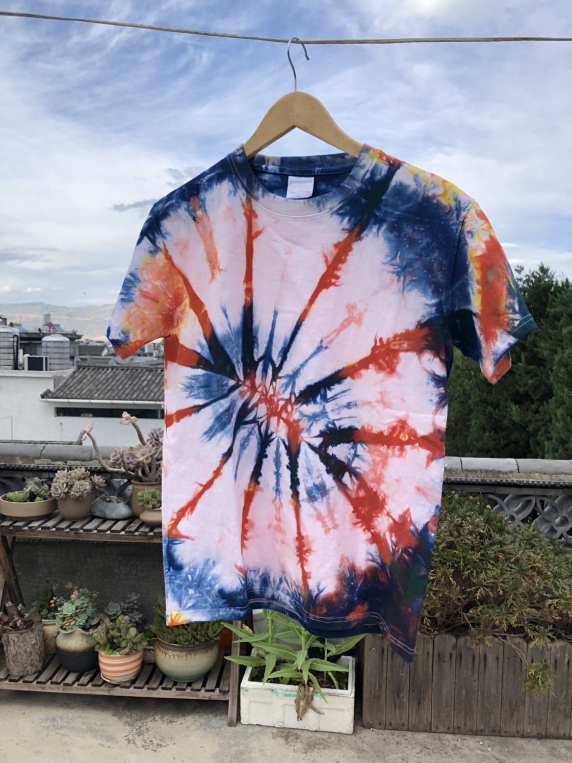 扎染彩色男女女同大理白族手工草木短袖t恤