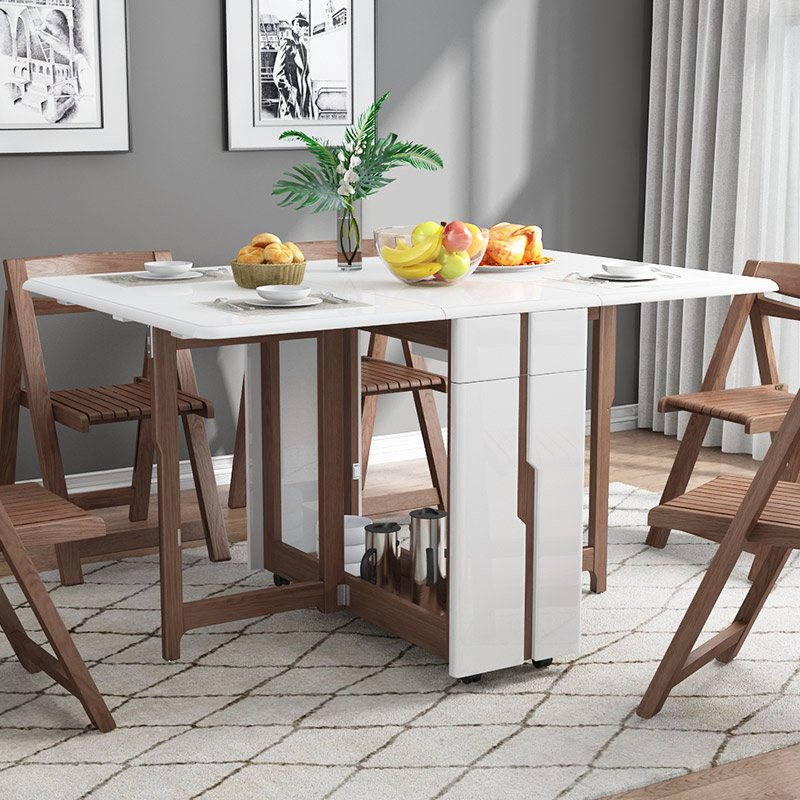 北欧可伸缩折叠餐桌椅组合多功能家用饭桌小户型现代简约餐厅家具