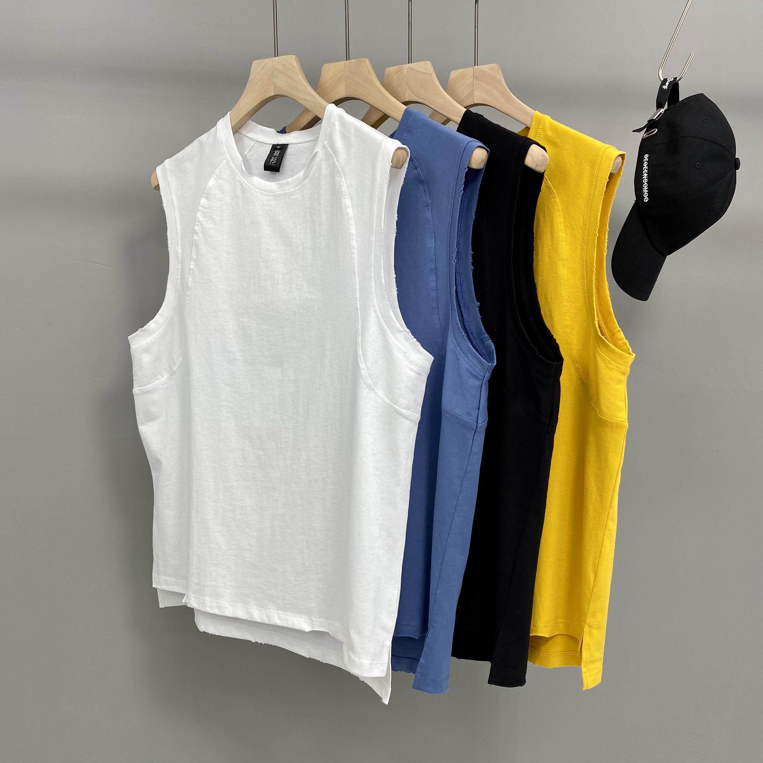 夏季新款美式坎肩背心圆领纯棉水洗破洞宽松背心