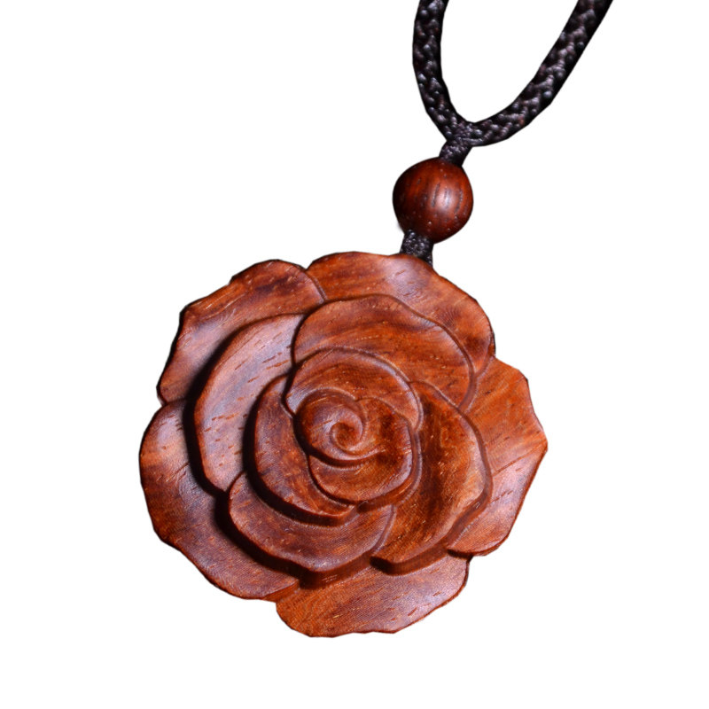 女人花天然小叶紫檀原创木雕玫瑰花锁骨毛衣项链项坠