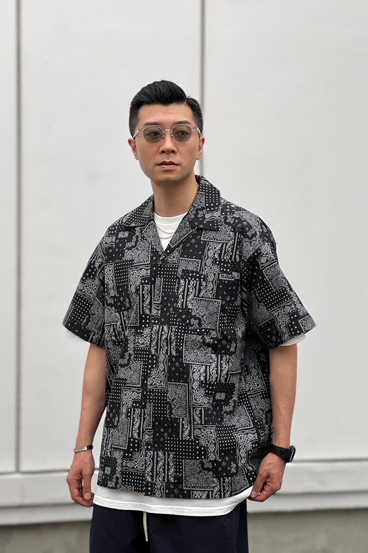 bamooes 22ss日系复古腰果花衬衫青少年古巴领休闲宽松短袖衬衣