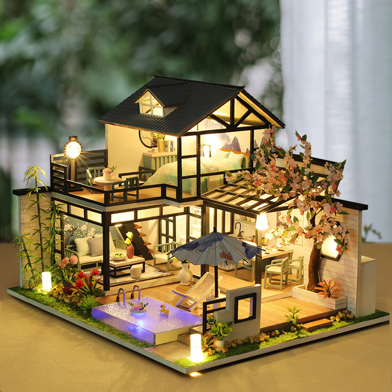 中国国风diy小屋大型泳池别墅手工手工制制作建筑