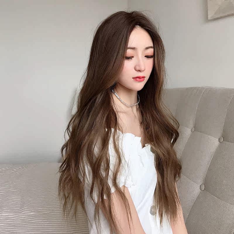 中分水波纹长发假发女 气质网红大波浪中长卷发 自然圆脸全头套式