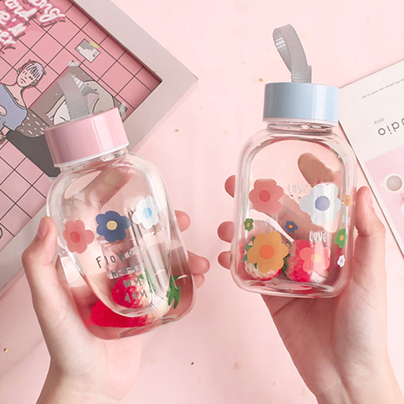 可爱便携泫雅口袋杯子迷你小巧随手杯学生清新小容量花花玻璃水杯
