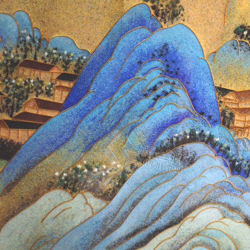 只此青绿千里江山图掐丝珐琅山水画玄关中式客厅装饰画办公室书房-mc