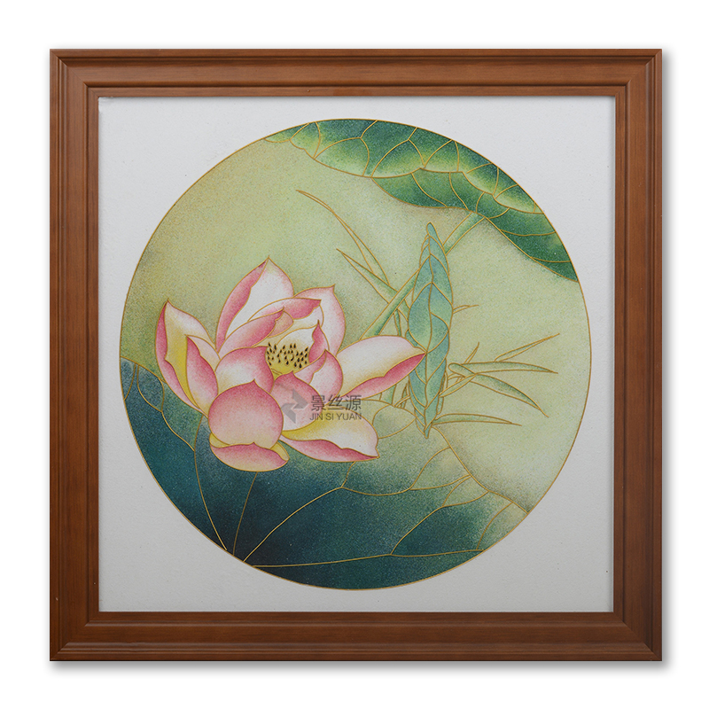 多款荷花掐丝画diy手工材料景泰蓝彩砂画 免描图50*50新中式风格