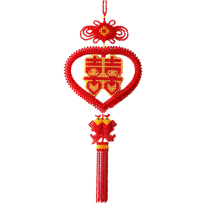 diy手工串珠喜字材料包散珠子编织制作心中喜双喜挂件结婚礼物