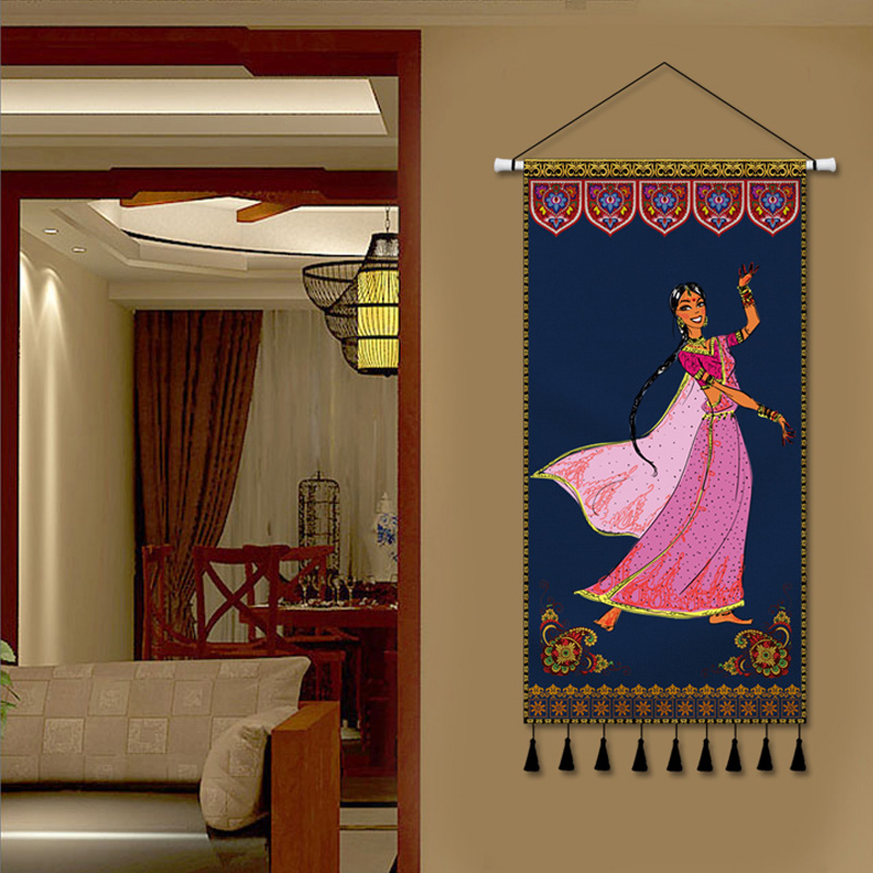 新疆维吾尔族装饰画民族风挂画布艺餐厅玄关壁画竖版民宿现代装饰画