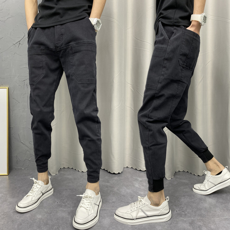 秋冬六兜小脚加绒加厚牛仔裤男宽松束脚裤弹力大裆休闲裤网红潮裤