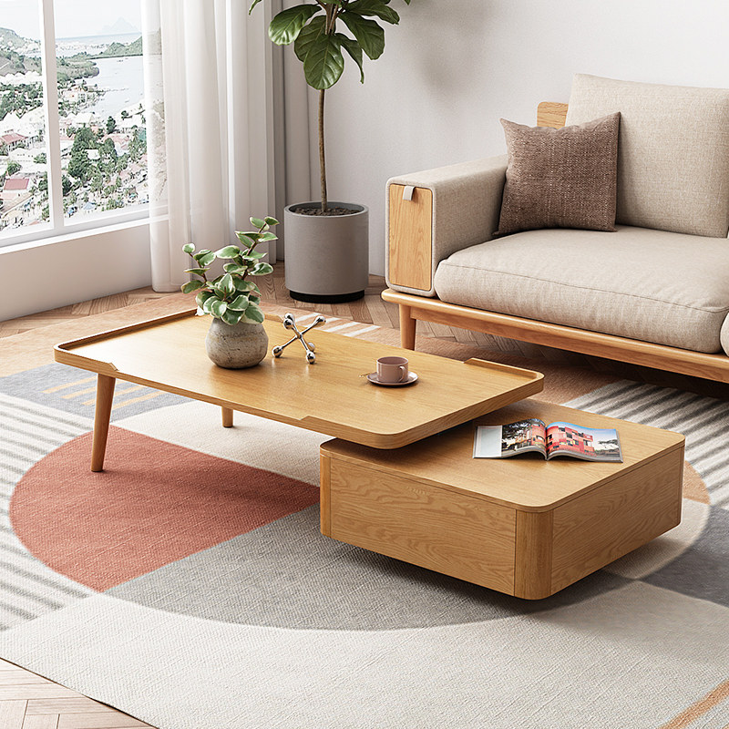 茶几简约客厅家具多功能旋转实木桌子北欧欧风小户茶几