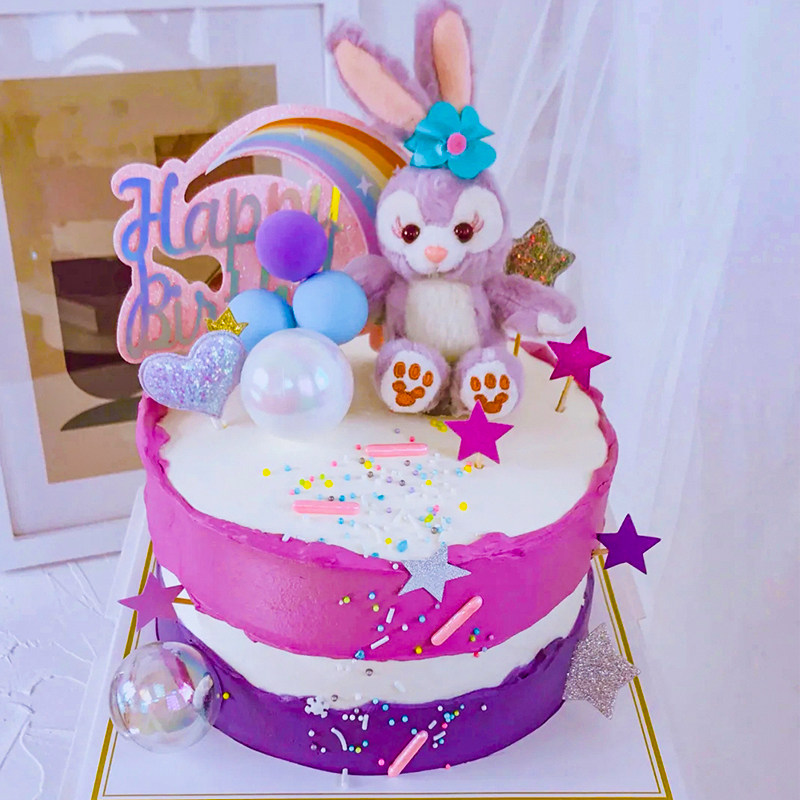 星黛露生日蛋糕装饰 毛绒兔子公仔 发光球网红史黛拉兔蛋糕摆件
