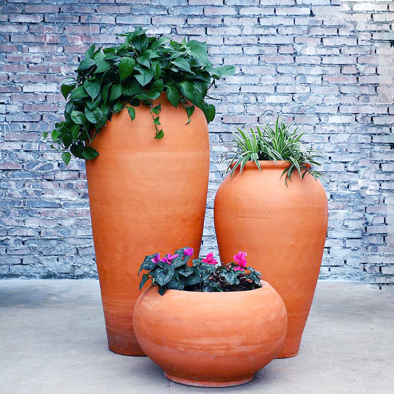 陶艺组合花艺艺花园艺景观陶罐红陶盆植物户外大型绿植