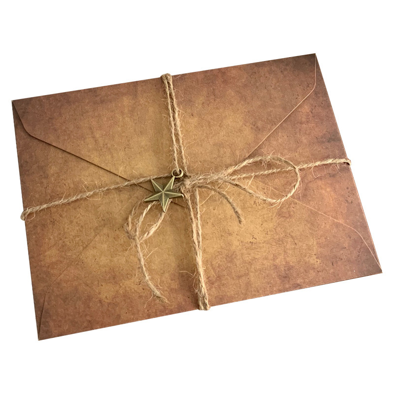 信纸信封套装复古信笺金属挂件装饰做旧牛皮纸信纸