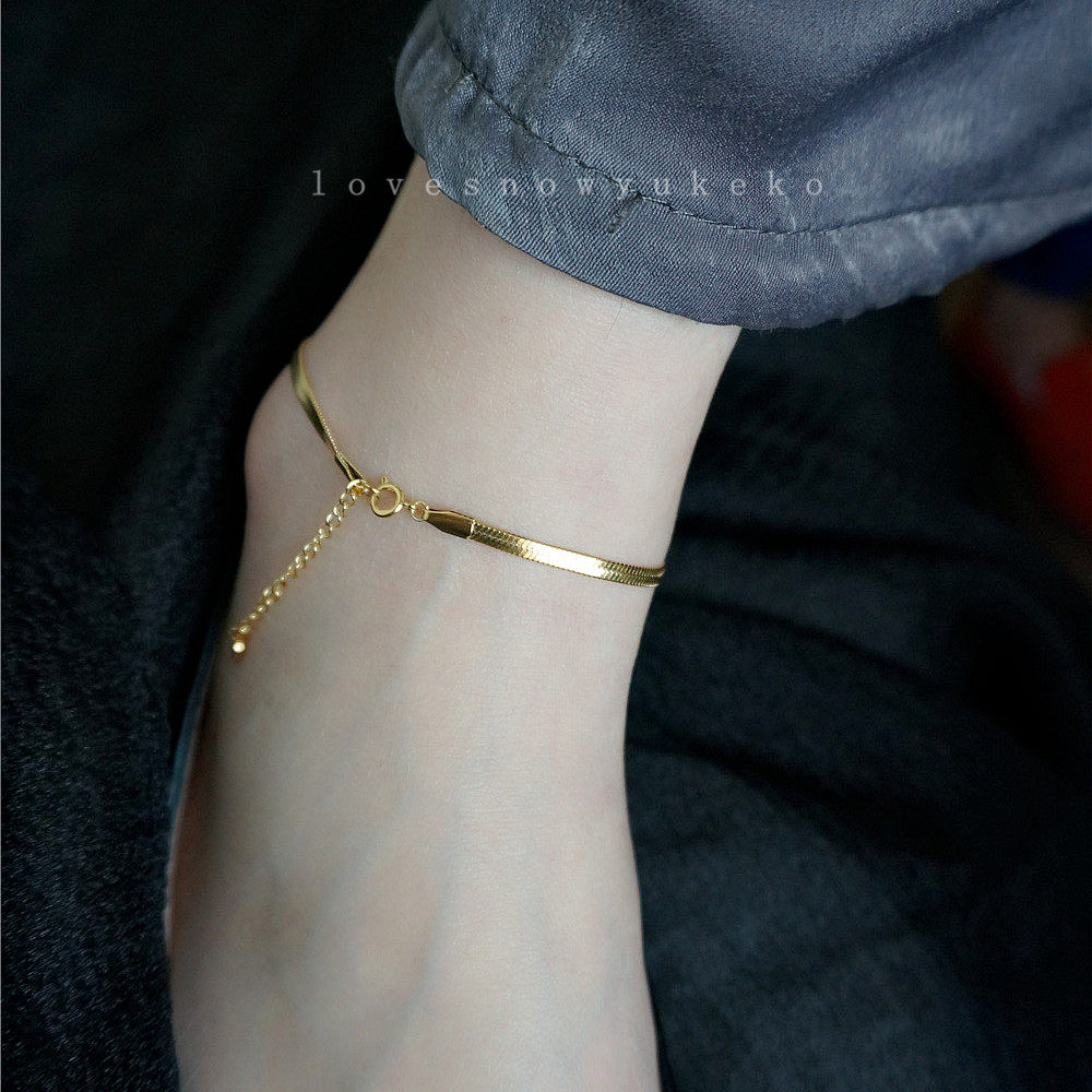 脚链洗澡不用摘日韩高定超保色金色扁蛇闪亮脚链