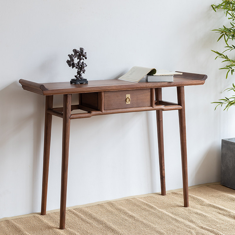 新中式条几供奉桌北美黑胡桃木玄关墙边柜香案玄关桌禅意实木条案