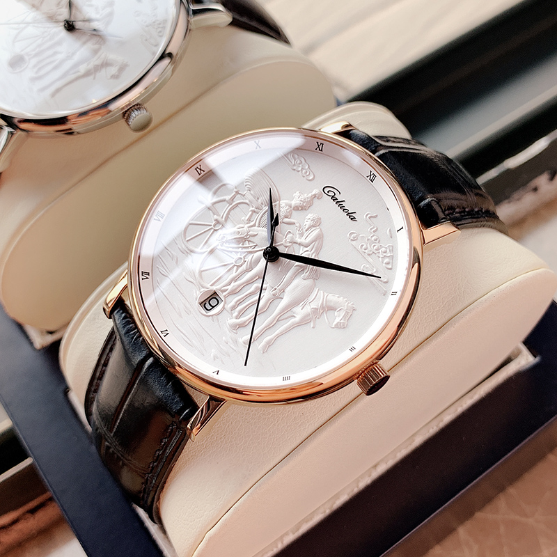 正品卡罗莱男表全自动机械表防水时尚2022年新款男士手表简约浮雕