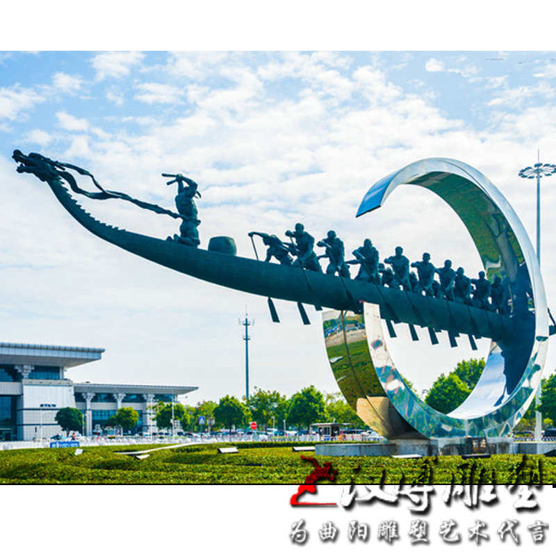 户外小品水上运动雕塑玻璃钢划赛龙舟抽象人物铜雕公园旅游区景观