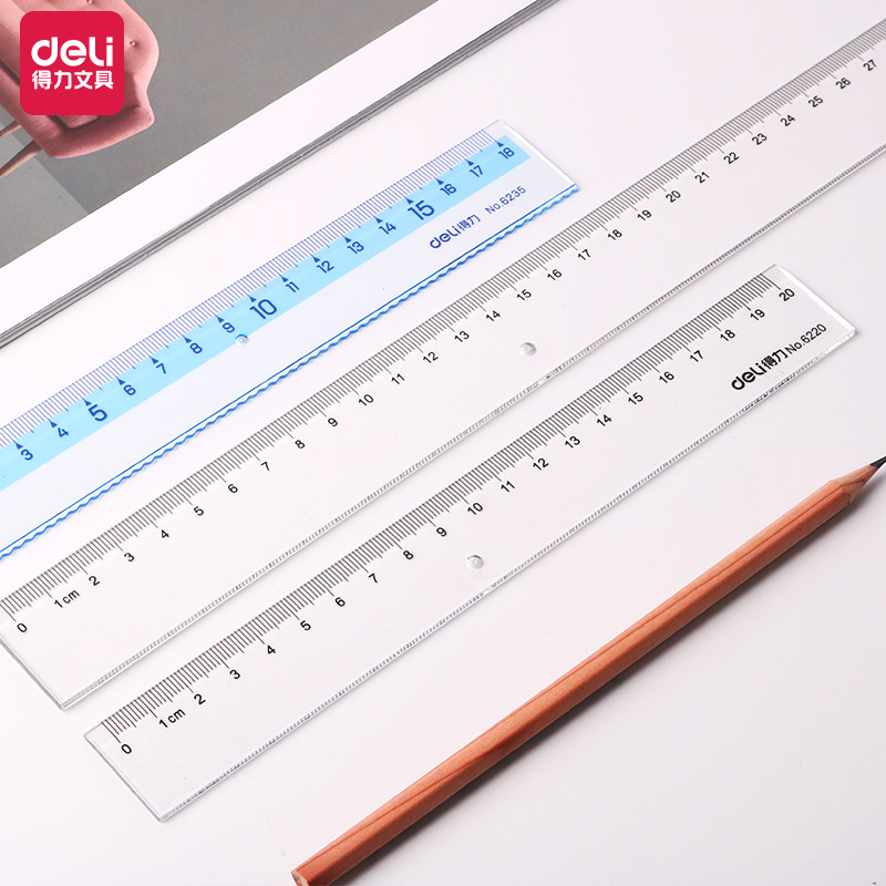 得力尺子文具儿童小学生卷尺绘图波浪透明20cm各类尺