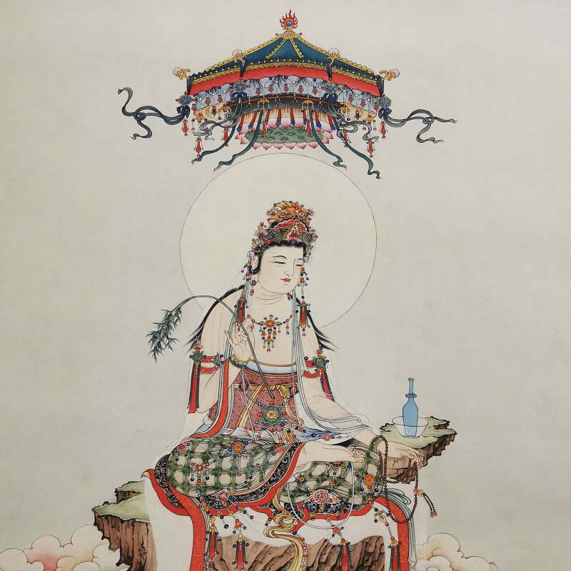 夏荆山观音明王图书书画人物佛像国画真迹仿古国画