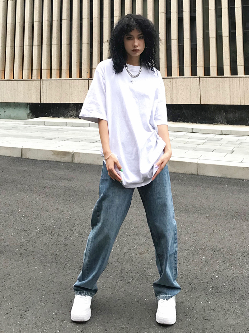 高街复古蓝直筒牛仔裤男秋冬百搭潮牌宽松垂感阔腿裤拖地休闲长裤