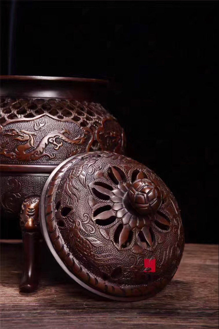 茗香仙芯陈巧生錾刻帝王薰炉百花金奖作品铜香炉宣德炉巧生直营店