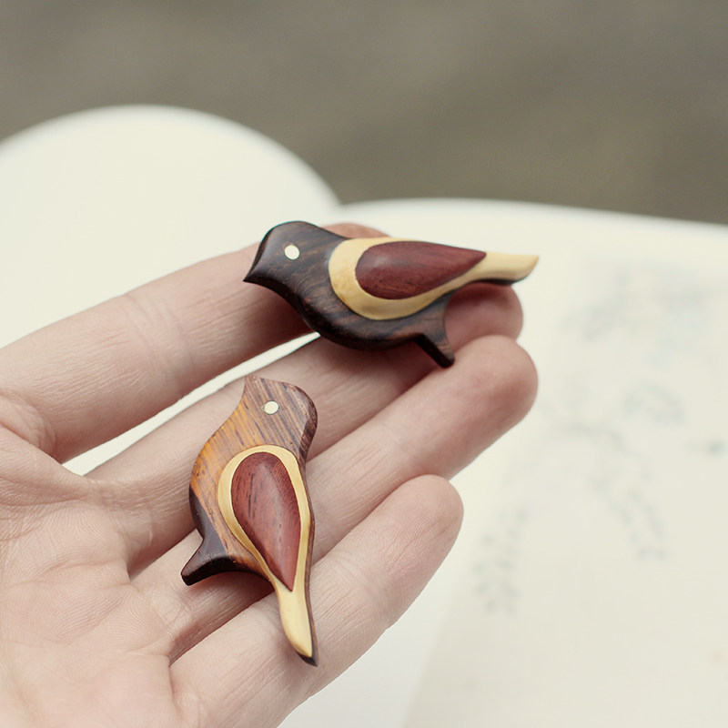 不术原创设计伯劳鸟木质手工雕刻趣味小鸟胸针别针男女饰品礼物
