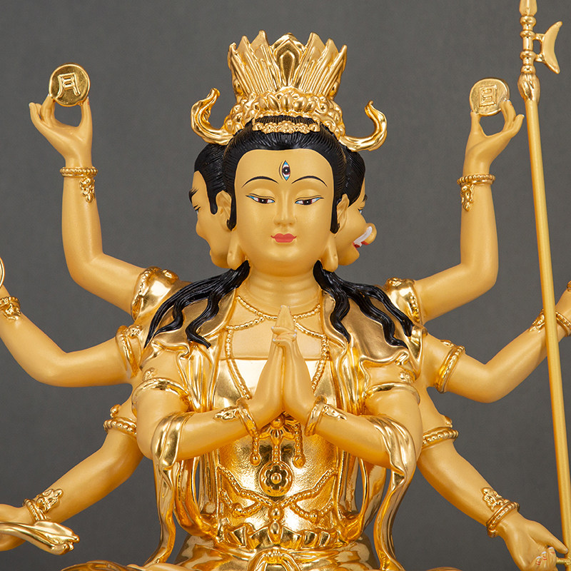 斗姆元神像铜彩彩绘斗母星君斗母圆纯铜鎏金居家摆件