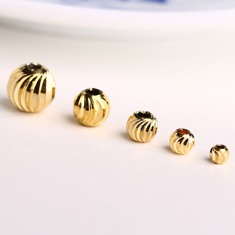 14k包金配件小金金珠散珠西瓜纹车花珠diy其他diy饰品配件