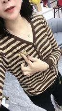 春夏装2021新款女v领单排扣显瘦条纹套头针织衫打底上衣网红毛衣 春夏装2021新款女v领单排扣显瘦条纹套头针织衫打底上衣网红毛衣