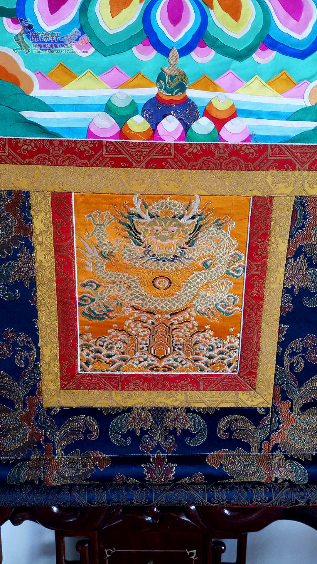 真丝丝布堆绣四臂观音守护神唐卡藏式手工艺品装裱唐卡