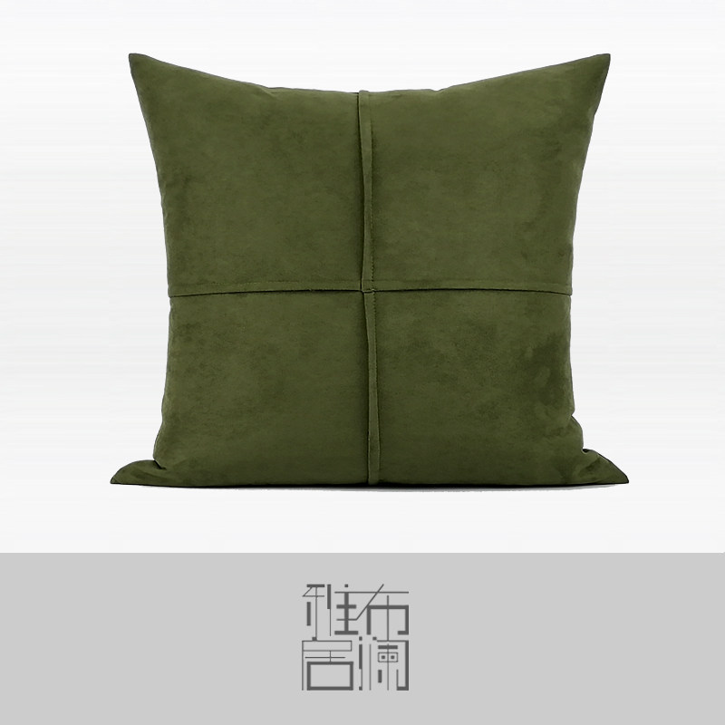 原创沙发样板房靠垫皮绒拼接抱枕绿色轻奢橄榄绿靠垫