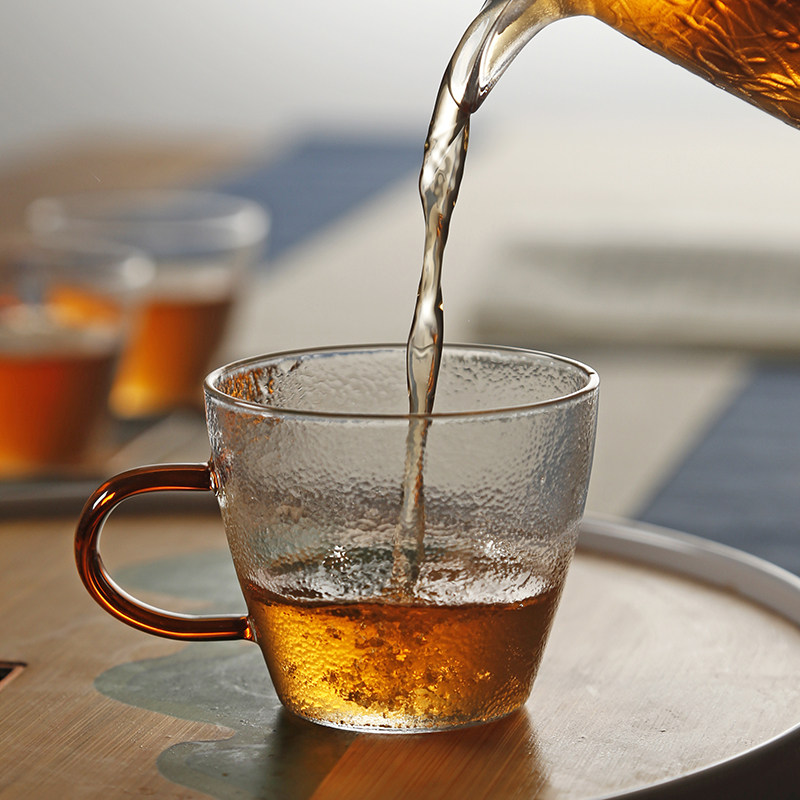 锤纹杯耐热玻璃杯带把小茶杯品茗杯功夫茶具茶盏碗日式主人杯家用