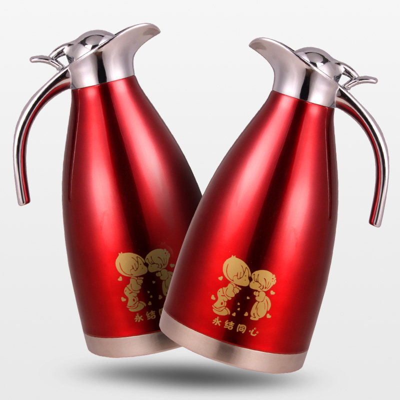结婚暖壶陪嫁一对欧式喜庆红色家用新娘保温瓶保温壶