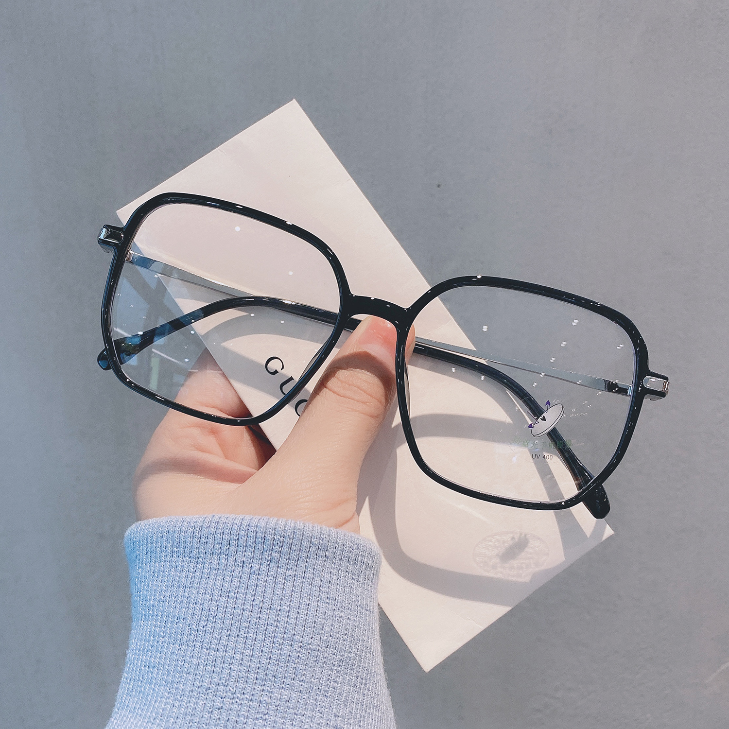显脸方形视镜蓝光防辐射平光款大网红女潮眼镜眼镜架