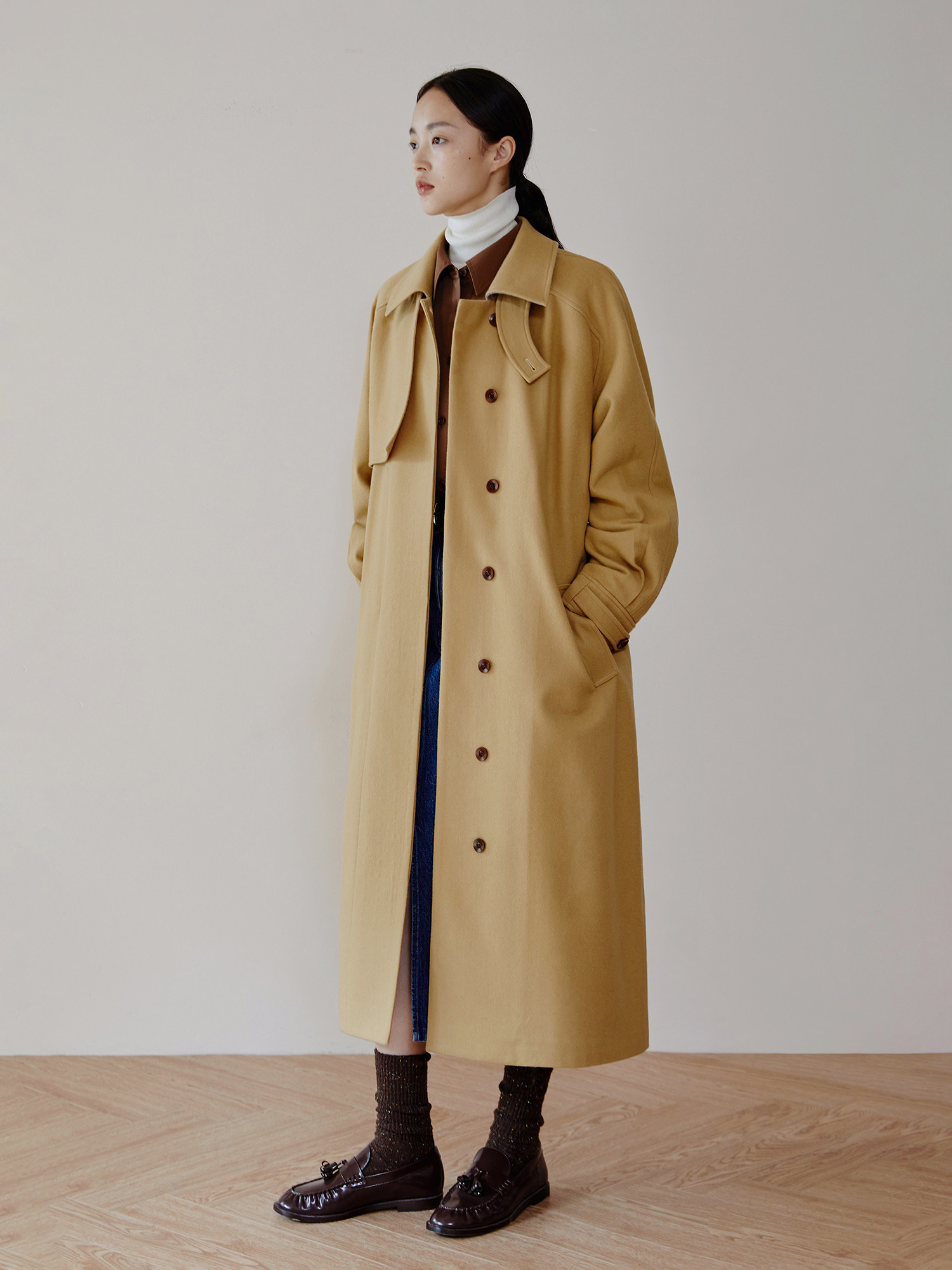 squarecircle方圆经典驼色风衣款女冬季廓形高支细羊毛呢大衣