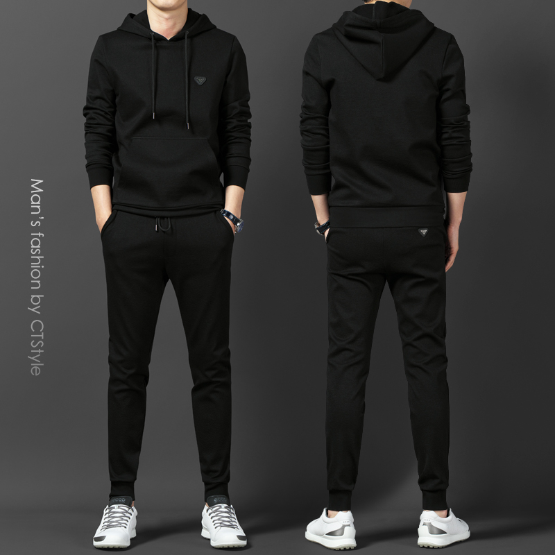 春秋季男士商务休闲套装帅气连帽卫衣搭配一套2022男装春装外套潮