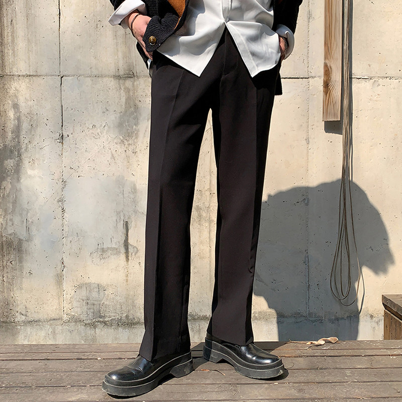 坠感筒裤夏季宽松垂感男士裤子开叉男裤2020年休闲裤