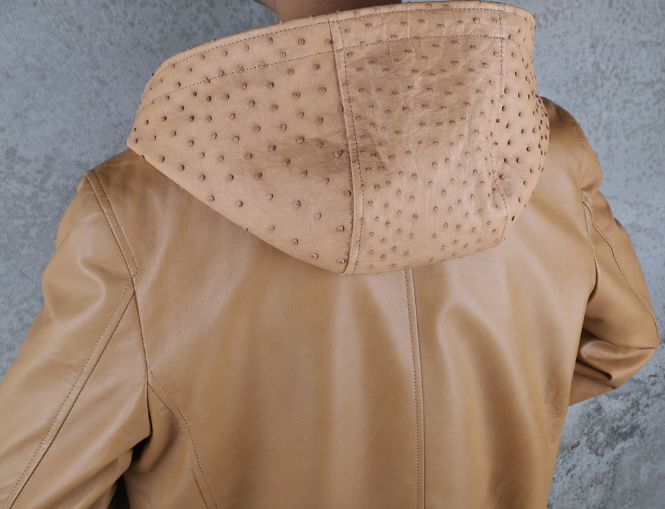 鸵鸟皮外外套秋冬季休闲百搭潮流男士真皮皮夹克皮衣