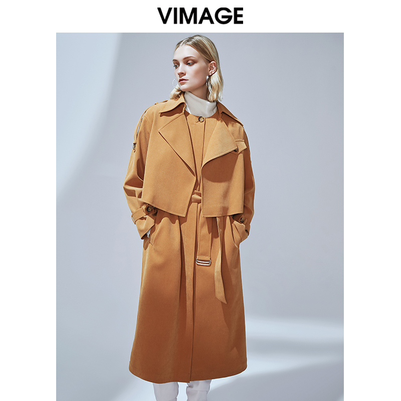 vimage纬漫品牌女装商场同款帅气英伦风风衣两件件套风衣