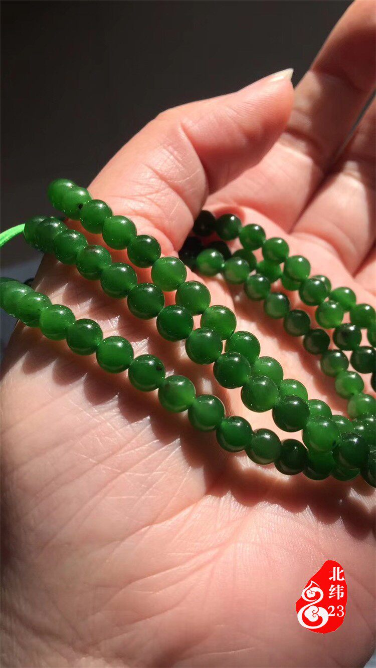天然和田玉碧玉菠菜绿阳绿6手串手链玉珠串项链俄罗斯老料