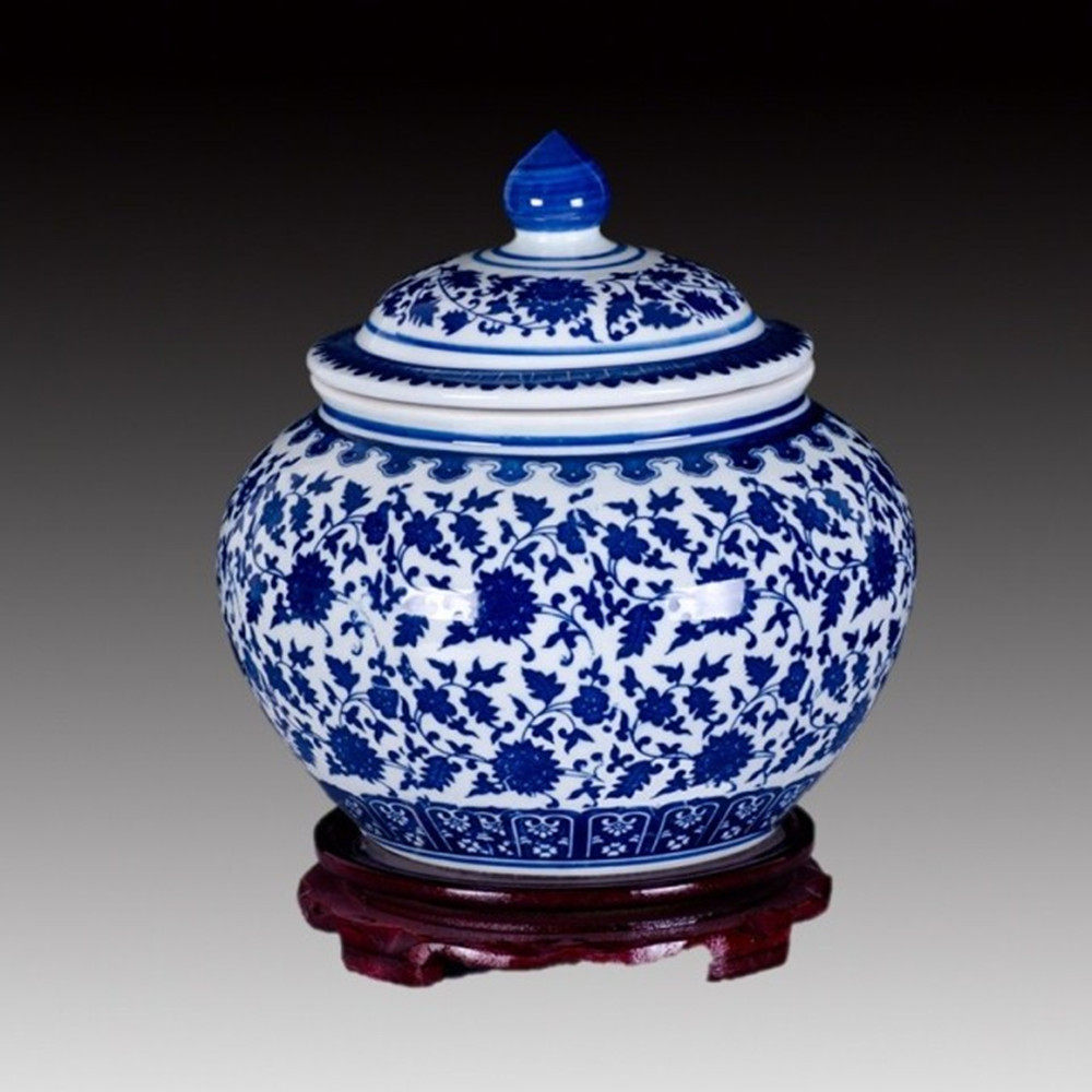 景德镇陶瓷仿古青花瓷圆肚贵妃糖果茶叶食品储物罐陶瓷花瓶