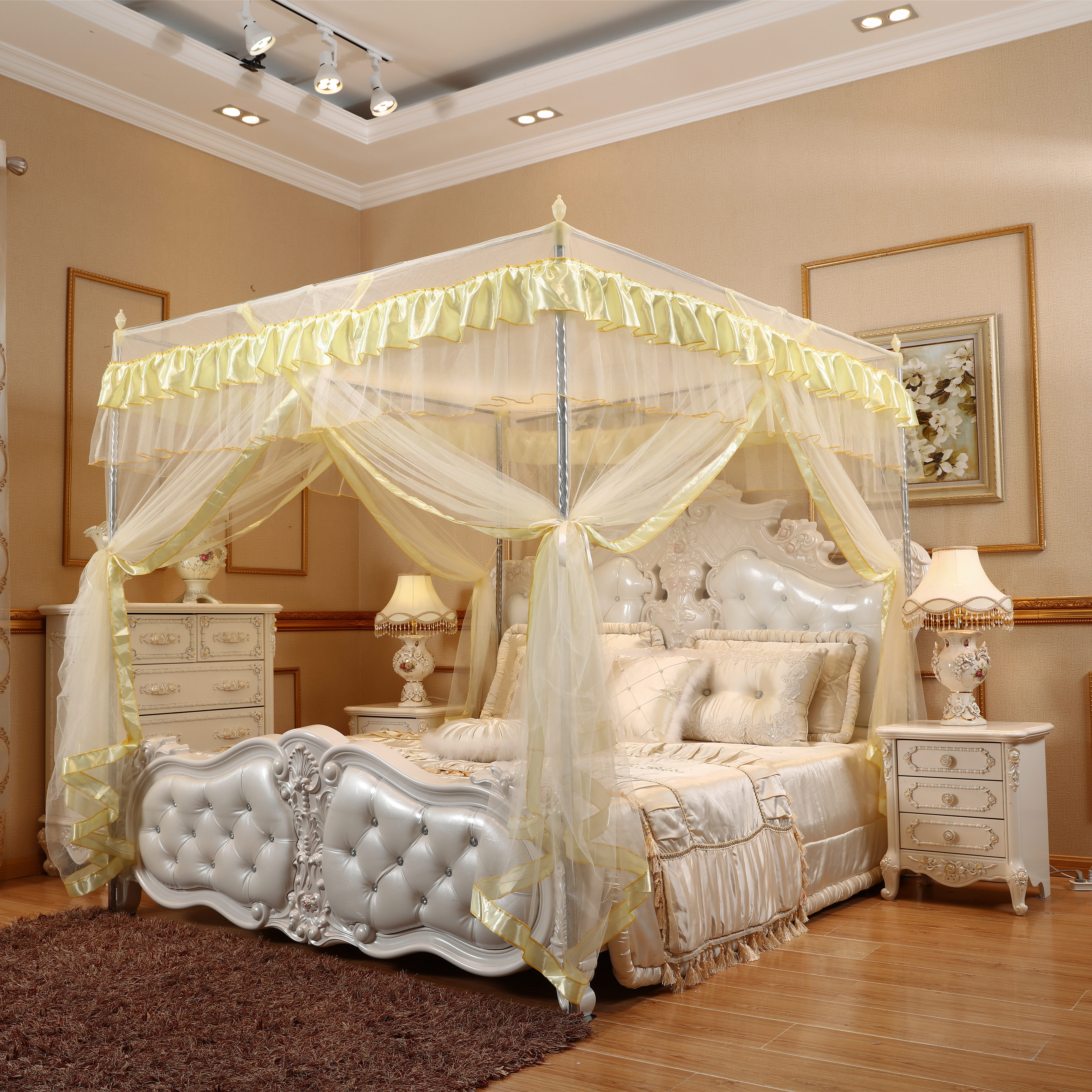 2021新款宫廷落地加粗支架三开门加密蚊帐135米蚊帐